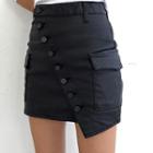 Inset Shorts Diagonal-button Mini Cargo Skirt