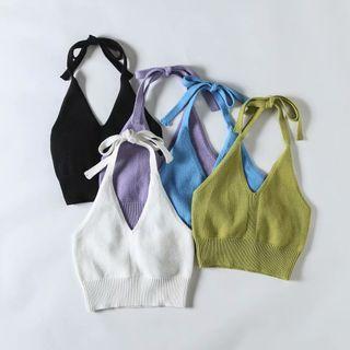 Halter-neck Cropped Knit Camisole Top
