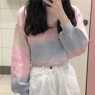 Cropped Gradient Sweater Ash Pink - One Size