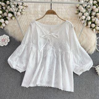 Lace Up Embroidered Blouse