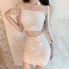 Sequined Cropped Camisole Top / Pencil Skirt