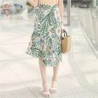Asymmetric-hem Floral Print Midi Skirt