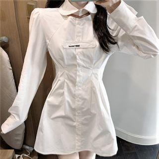 Letter Embroidered Long-sleeve A-line Dress