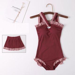 Swim Set: Frill Trim Swimsuit + Skirt