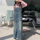 High-waist Washed Denim A-line Split Dress Denim Blue - One Size