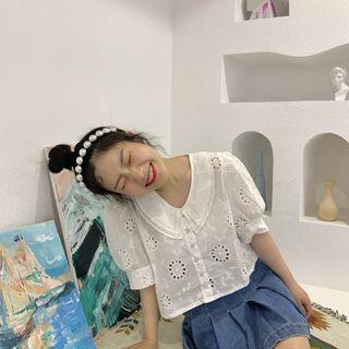 Pointelle Short-sleeve Blouse White - One Size