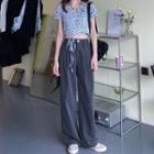 Wide-leg Pants / Short-sleeve Leopard Print Cropped T-shirt