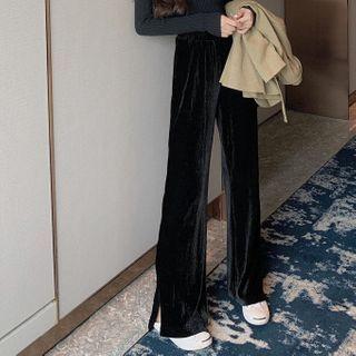 Slit-hem Wide-leg Velvet Pants Black - One Size