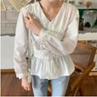Long-sleeve V-neck Slim-fit Blouse