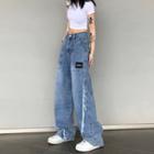 Mid Rise Frayed Wide Leg Jeans