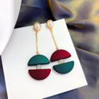 Geometric Alloy Faux Pearl Dangle Earring 1 Pair - Dangle Earring - Long - Panel - Red & Green - One Size