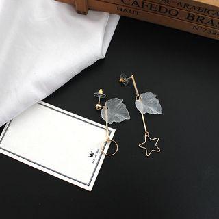 Non-matching Acrylic Leaf Hoop & Star Dangle Earring As Shown In Figure - One Size