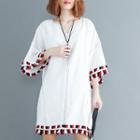3/4-sleeve Fringed Hem Dress White - One Size