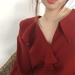 3/4 Sleeve V-neck Chiffon Top
