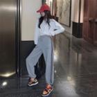 Long-sleeve Cropped Sweatshirt + High-waist Sports Pants