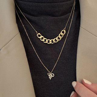 Rhinestone Pendant Chain Layered Necklace 1pc - Gold - One Size