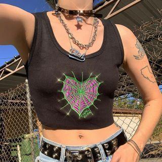 Spider Web Embroidered Crop Tank Top