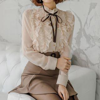 Set: Ruffled Blouse + Mini Skirt