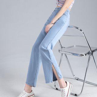 Slit-hem Straight Leg Jeans (various Designs)