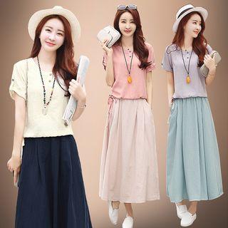 Set: Tab-sleeve Top + Long Skirt