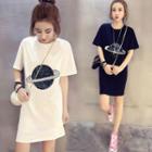 Short-sleeve Sequined Planet Mini T-shirt Dress