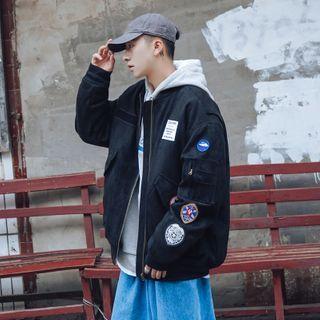 Patched Velvet Bomber Jacket