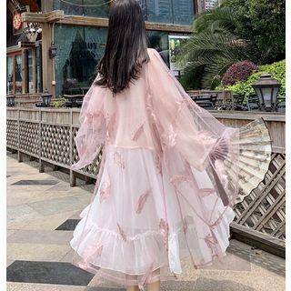 Embroidered Light Jacket / Plain Light Jacket / Ruffle Spaghetti Strap Dress