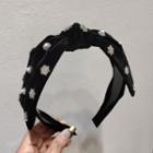 Bow Rhinestone Faux Pearl Headband Black - One Size