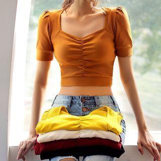 Short-sleeve Sweetheart Neckline Padded Crop Top