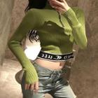 Long-sleeve Half-zip Lettering Cropped T-shirt