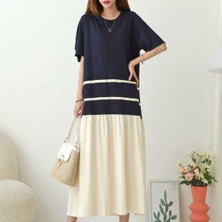 Ruffled Two-tone Long Dress