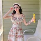 Lace Trim Off-shoulder Floral Mini A-line Dress