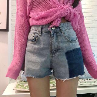 Color-block High-waist Denim Shorts