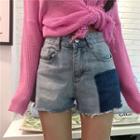 Color-block High-waist Denim Shorts