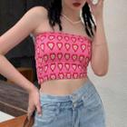 Heart Print Cropped Tube Top Blue & White & Red & Pink - One Size
