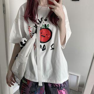 Apple Print Elbow-sleeve T-shirt