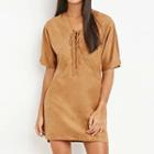 Short-sleeve Tie Neck Dress