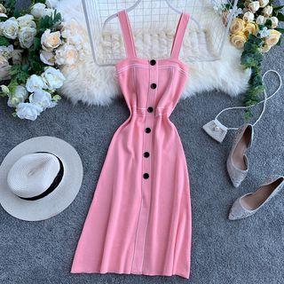 Buttoned Strappy Knit Dress