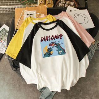 Dinosaur Print Elbow-sleeve Raglan T-shirt