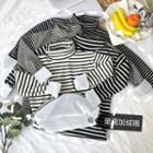Fleece Lining Striped High Neck Long Sleeve Top