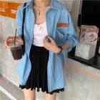 3/4-sleeve Denim Shirt Blue - One Size