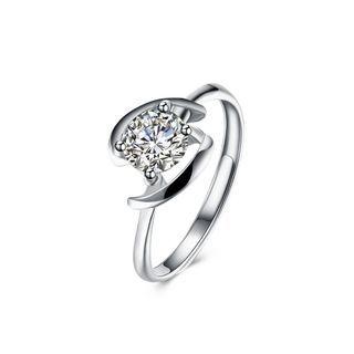925 Sterling Silver Fashion Simple Geometric Cubic Zircon Adjustable Ring Silver - One Size