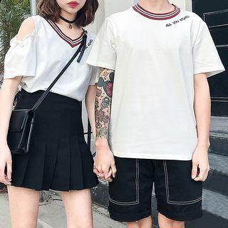 Couple Matching Short-sleeve Contrast-trim Top