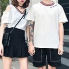 Couple Matching Short-sleeve Contrast-trim Top