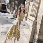 Plaid Spaghetti-strap Asymmetric Sundress