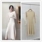 Long-sleeve Ribbed A-line Dress