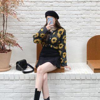Round-neck Floral Patterned Cardigan