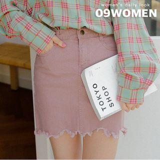 Plus Size Inset Shorts Frayed Miniskirt