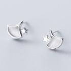 925 Sterling Silver Cat Eye Stone Leaf Stud Earrings Silver - One Size