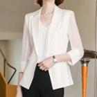 3/4-sleeve Single-button Blazer / Tank Top / Straight Leg Dress Pants / Set
